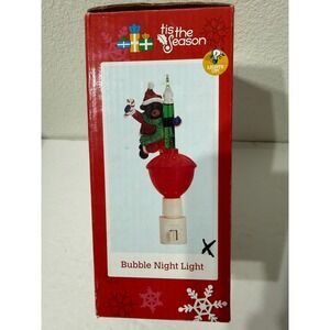 Tis the Season Christmas Bubble Night Light Black Bear Santa Red Green 507214BE